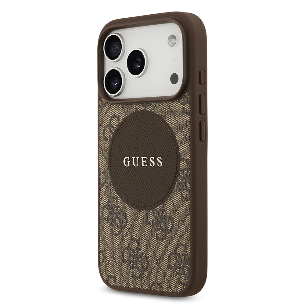 Apple iPhone 17 Pro Kılıf Guess Orjinal Lisanslı M-safe Şarj Özellikli Yazı Logolu Circle Classic Kapak  Pembe