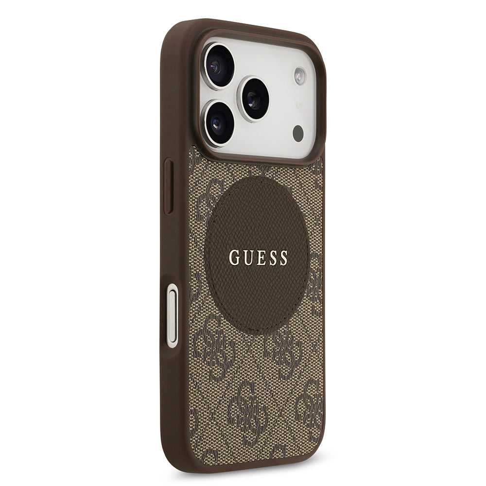 Apple iPhone 17 Pro Kılıf Guess Orjinal Lisanslı M-safe Şarj Özellikli Yazı Logolu Circle Classic Kapak  Pembe