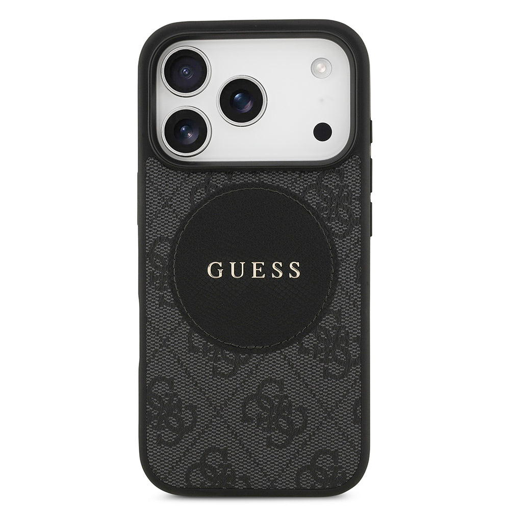 Apple iPhone 17 Pro Kılıf Guess Orjinal Lisanslı M-safe Şarj Özellikli Yazı Logolu Circle Classic Kapak  Pembe
