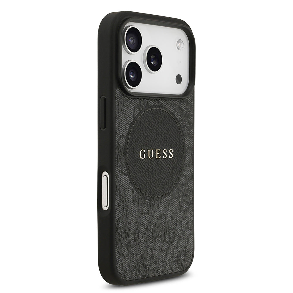 Apple iPhone 17 Pro Kılıf Guess Orjinal Lisanslı M-safe Şarj Özellikli Yazı Logolu Circle Classic Kapak  Siyah
