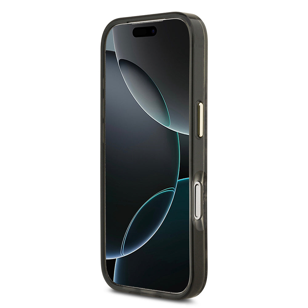 Apple iPhone 17 Pro Kılıf Guess Orjinal Lisanslı M-safe Şarj Özellikli Yazı Logolu Python Desenli Kapak Siyah