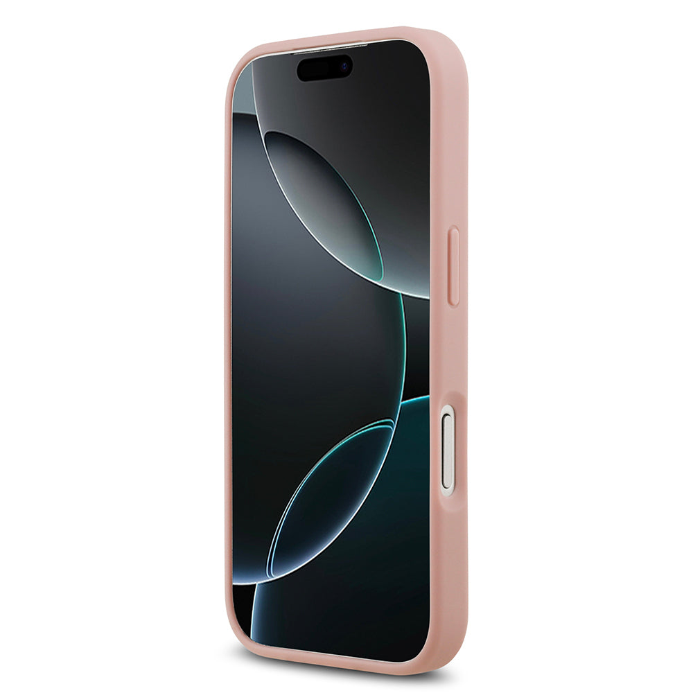 Apple iPhone 17 Pro Kılıf Guess Orjinal Lisanslı Taşlı Arka Yüzey Üçgen Logolu Kapak Pembe