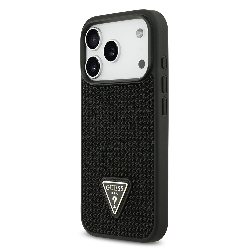 Apple iPhone 17 Pro Kılıf Guess Orjinal Lisanslı Taşlı Arka Yüzey Üçgen Logolu Kapak Gold