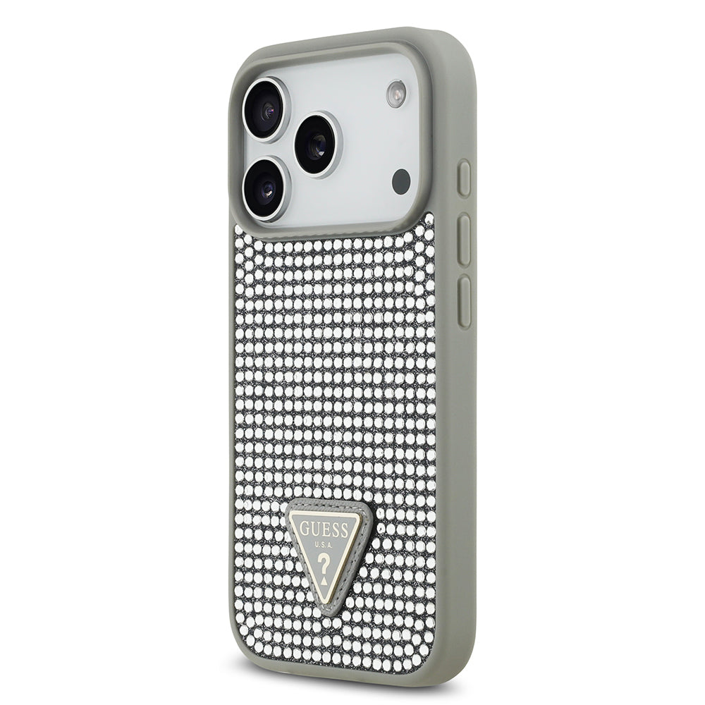 Apple iPhone 17 Pro Kılıf Guess Orjinal Lisanslı Taşlı Arka Yüzey Üçgen Logolu Kapak Gold