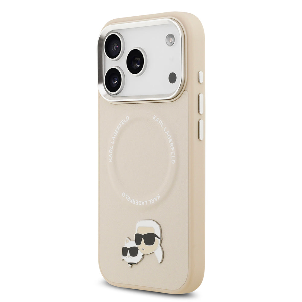 Apple iPhone 17 Pro Kılıf Karl Lagerfeld Orjinal Lisanslı M-safe Şarj Özellikli Metal Kamera ve Buton Tasarımlı K&C PU Deri Kapak Gri