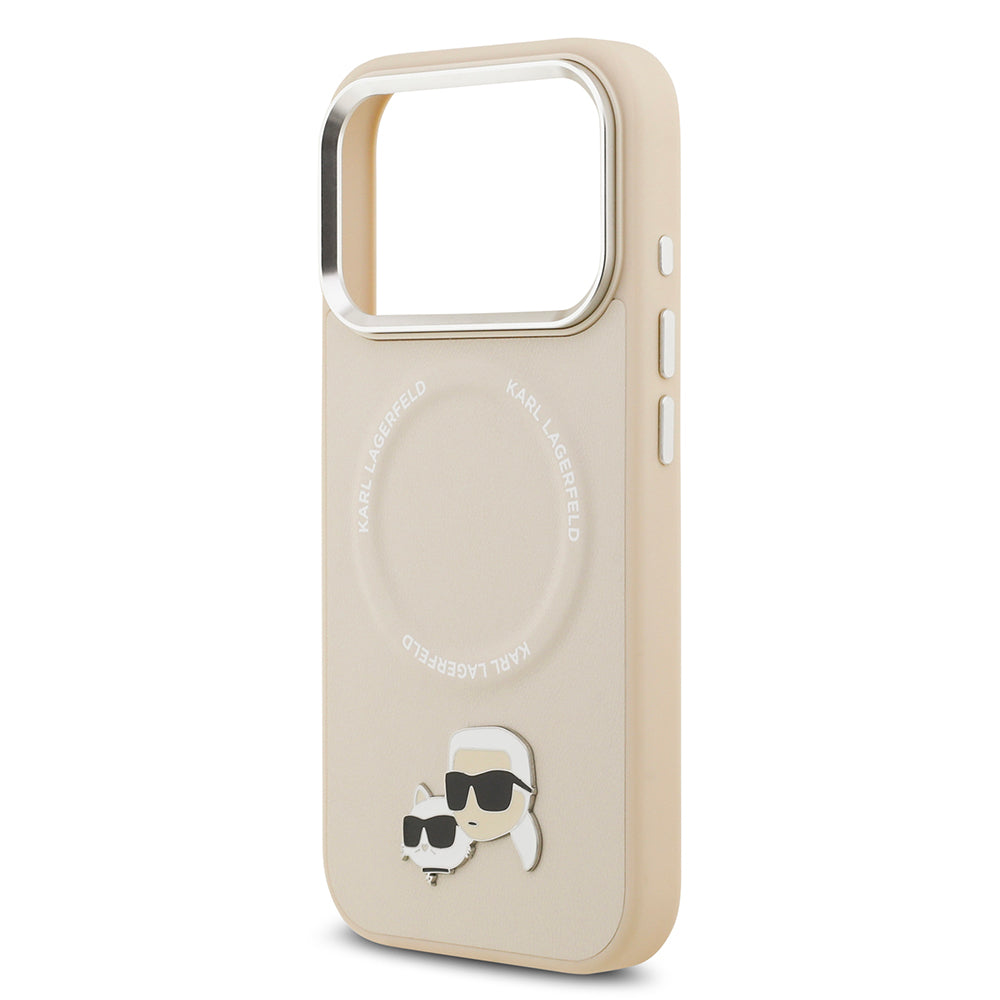 Apple iPhone 17 Pro Kılıf Karl Lagerfeld Orjinal Lisanslı M-safe Şarj Özellikli Metal Kamera ve Buton Tasarımlı K&C PU Deri Kapak Gri