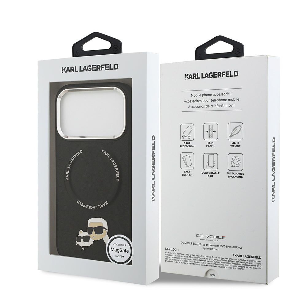 Apple iPhone 17 Pro Kılıf Karl Lagerfeld Orjinal Lisanslı M-safe Şarj Özellikli Metal Kamera ve Buton Tasarımlı K&C PU Deri Kapak Gri