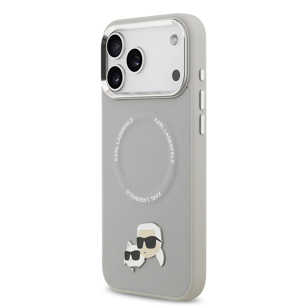 Apple iPhone 17 Pro Kılıf Karl Lagerfeld Orjinal Lisanslı M-safe Şarj Özellikli Metal Kamera ve Buton Tasarımlı K&C PU Deri Kapak Bej