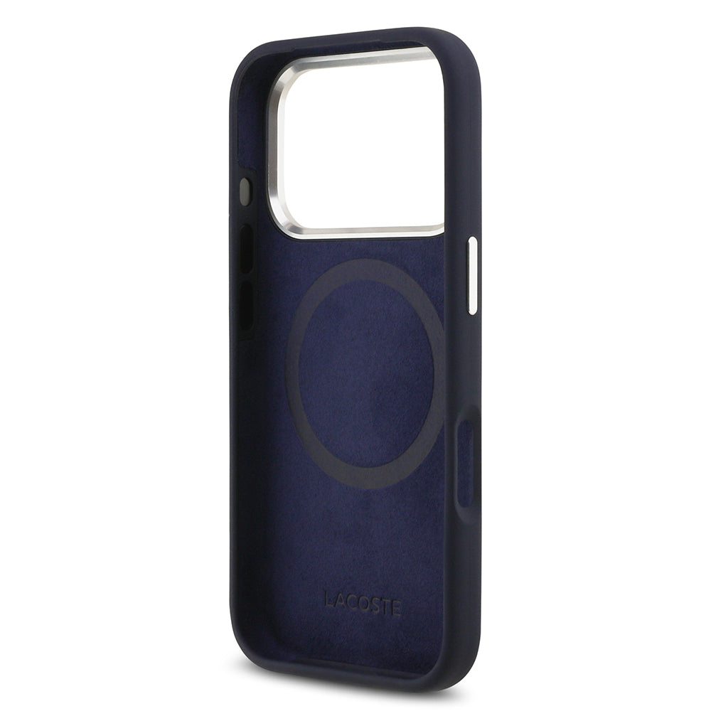 Apple iPhone 17 Pro Kılıf Lacoste Orjinal Lisanslı M-safe Şarj Özellikli İkonik Logolu Metal Kamera Çerçeveli Silikon Kapak Kırmızı