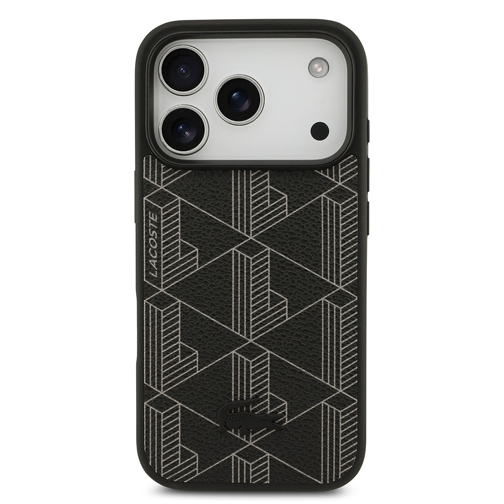 Apple iPhone 17 Pro Kılıf Lacoste Orjinal Lisanslı M-safe Şarj Özellikli PU Deri Tasarımlı Kartlıklı Karışık Monogram Desenli Kapak Yeşil