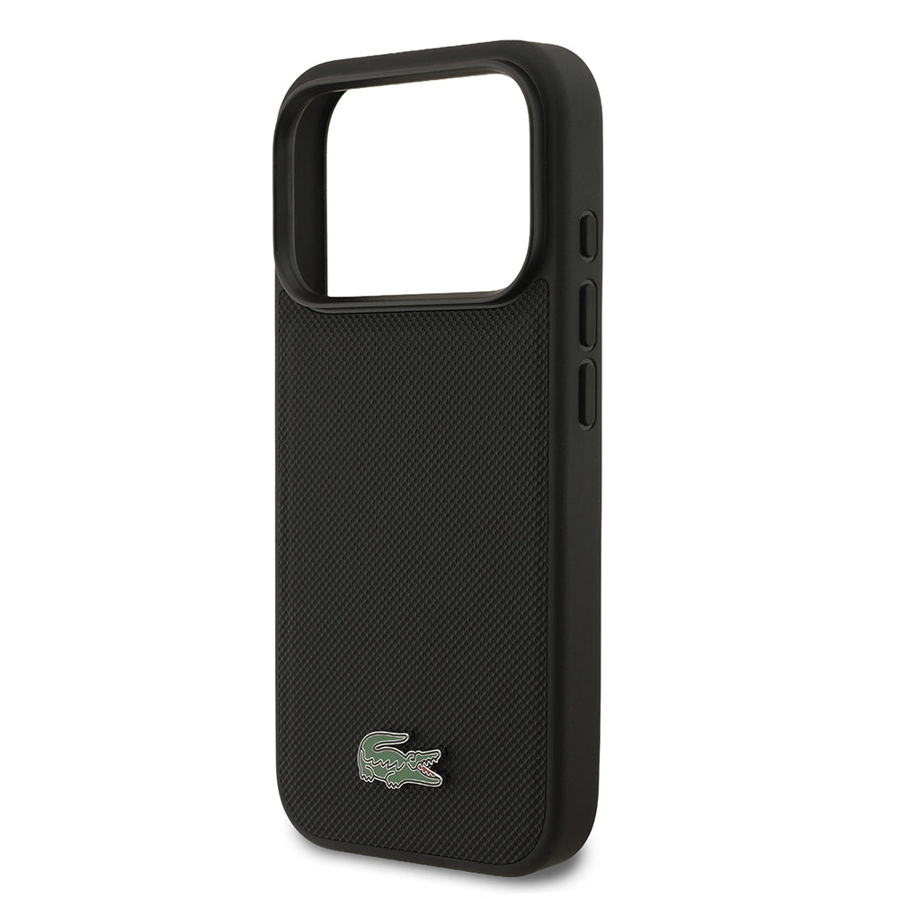 Apple iPhone 17 Pro Kılıf Lacoste Orjinal Lisanslı M-safe Şarj Özellikli PU Pike Desenli Metal Logolu Kartlıklı Kapak Lacivert