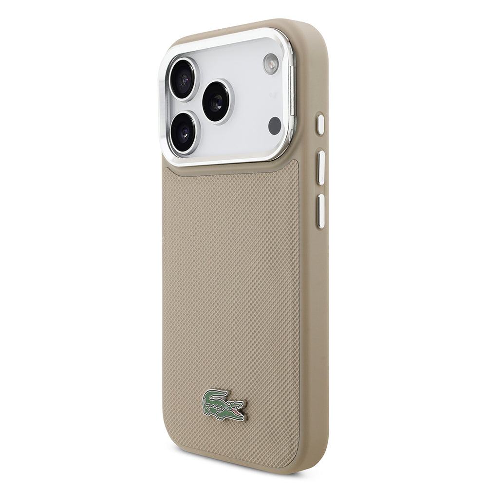 Apple iPhone 17 Pro Kılıf Lacoste Orjinal Lisanslı M-safe Şarj Özellikli PU Pike Desenli Standlı Metal Logolu Kapak Yeşil