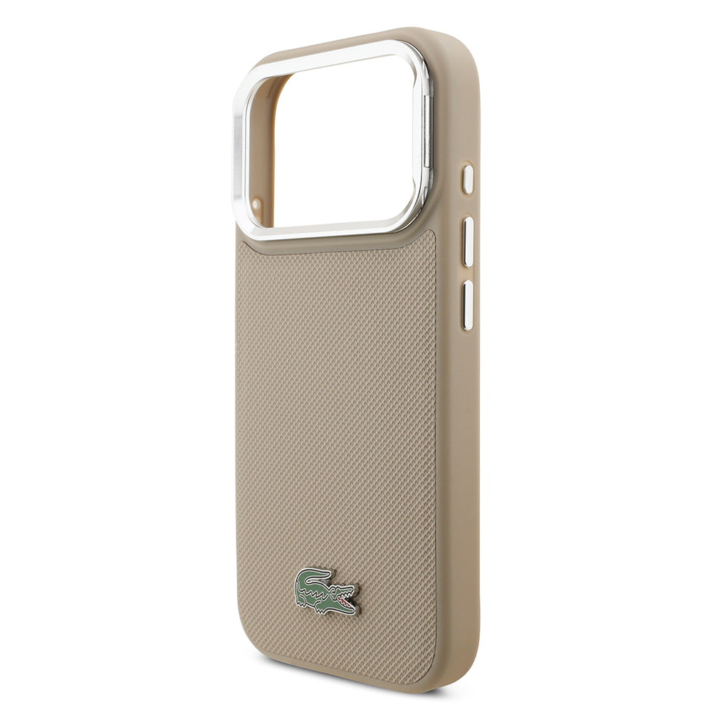 Apple iPhone 17 Pro Kılıf Lacoste Orjinal Lisanslı M-safe Şarj Özellikli PU Pike Desenli Standlı Metal Logolu Kapak Yeşil