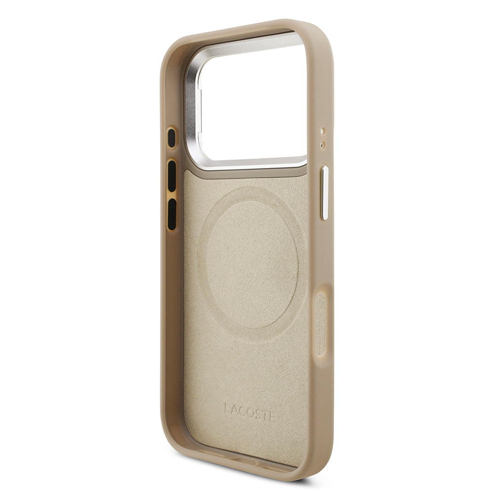 Apple iPhone 17 Pro Kılıf Lacoste Orjinal Lisanslı M-safe Şarj Özellikli PU Pike Desenli Standlı Metal Logolu Kapak Koyu Yeşil