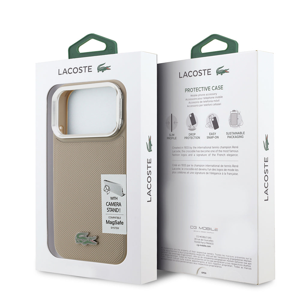 Apple iPhone 17 Pro Kılıf Lacoste Orjinal Lisanslı M-safe Şarj Özellikli PU Pike Desenli Standlı Metal Logolu Kapak Yeşil