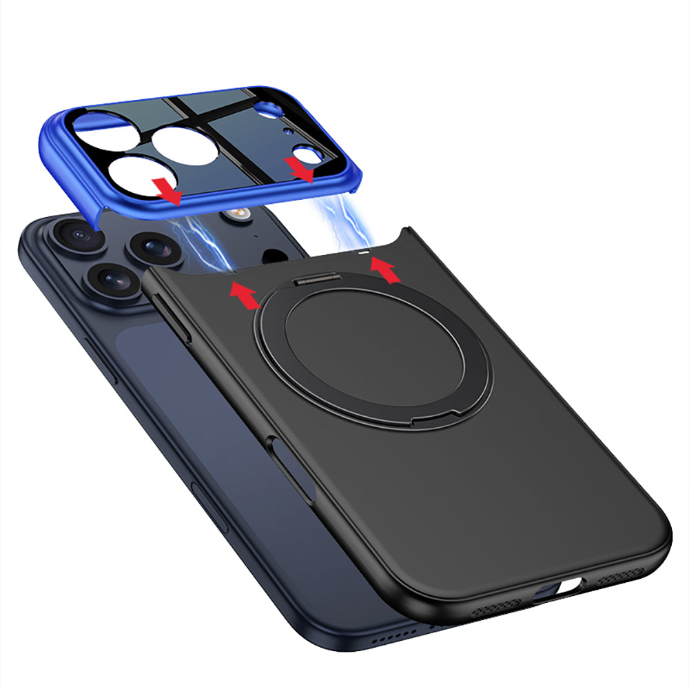 Apple iPhone 17 Pro Kılıf M-safe Şarj Özellikli 360 Derece Standlı Çift Parçalı Zore Torino Kapak Turuncu-Siyah