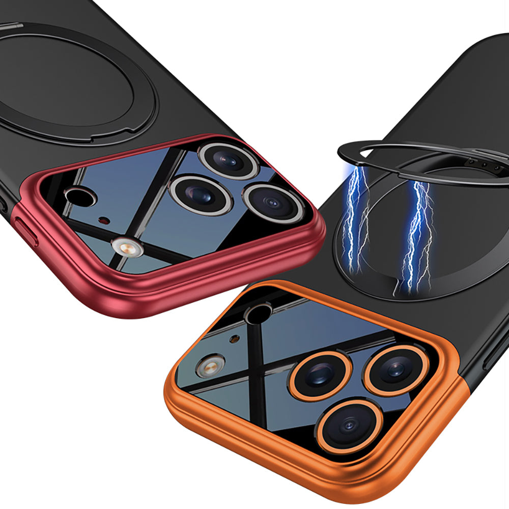 Apple iPhone 17 Pro Kılıf M-safe Şarj Özellikli 360 Derece Standlı Çift Parçalı Zore Torino Kapak Turuncu-Siyah