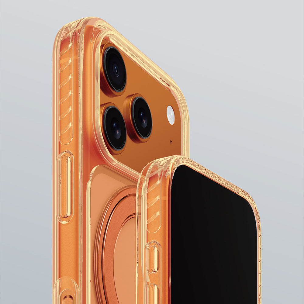 Apple iPhone 17 Pro Kılıf M-Safe Şarj Özellikli Airbag Tasarımlı Standlı AmazingThing Titan Pro MagSpin Kapak Şeffaf