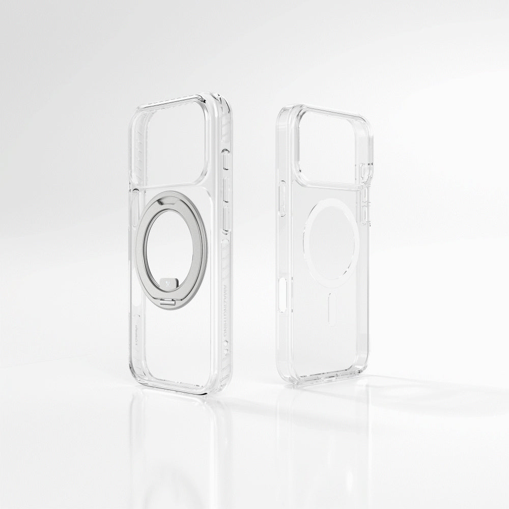 Apple iPhone 17 Pro Kılıf M-Safe Şarj Özellikli Airbag Tasarımlı Standlı AmazingThing Titan Pro MagSpin Kapak Siyah