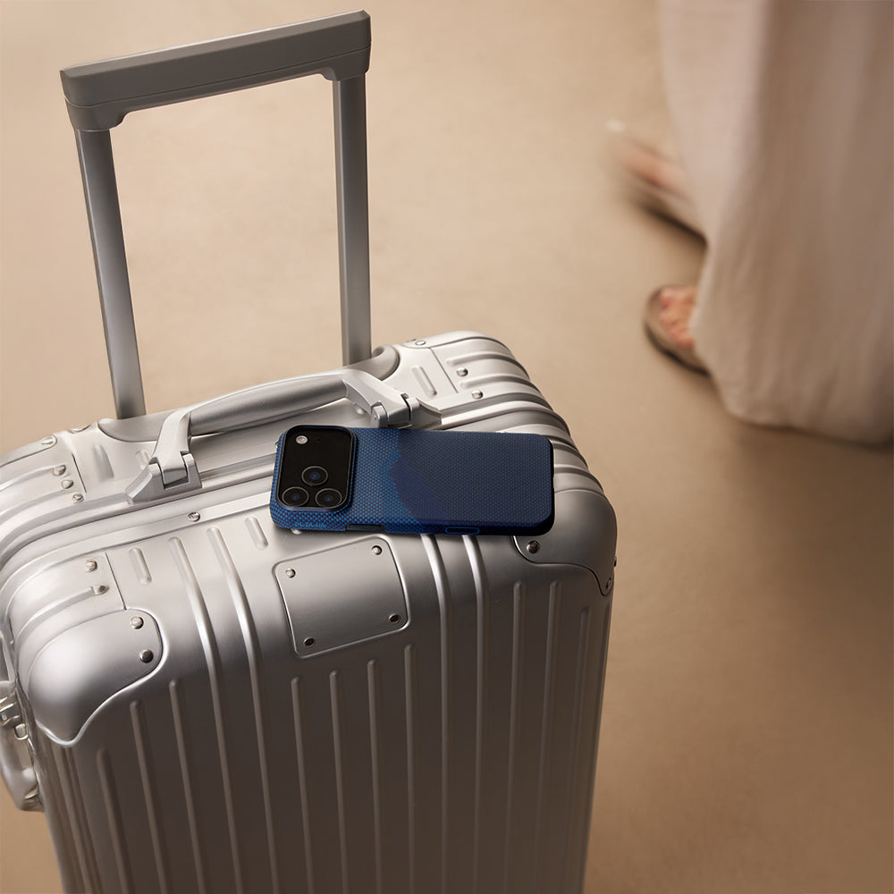 Apple iPhone 17 Pro Kılıf M-safe Şarj Özellikli Aramid Fiber Pitaka Tactile Woven Starpeak Serisi Over The Horizon Kapak Mavi