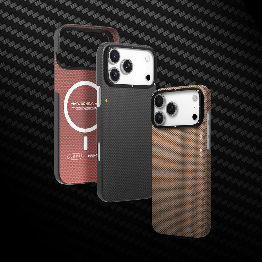 Apple iPhone 17 Pro Kılıf M-safe Şarj Özellikli Aramid Fiber Youngkit 1500D Kevlar Extreme Wing Titanyum-Gold Serisi Kapak Siyah