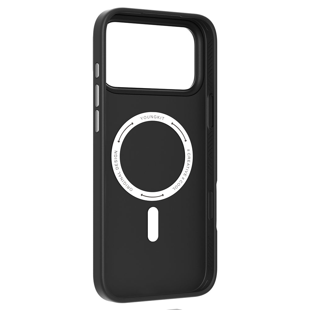 Apple iPhone 17 Pro Kılıf M-safe Şarj Özellikli Basit Mat Deri Desenli Youngkit Tech Fashion Serisi Kapak Gri