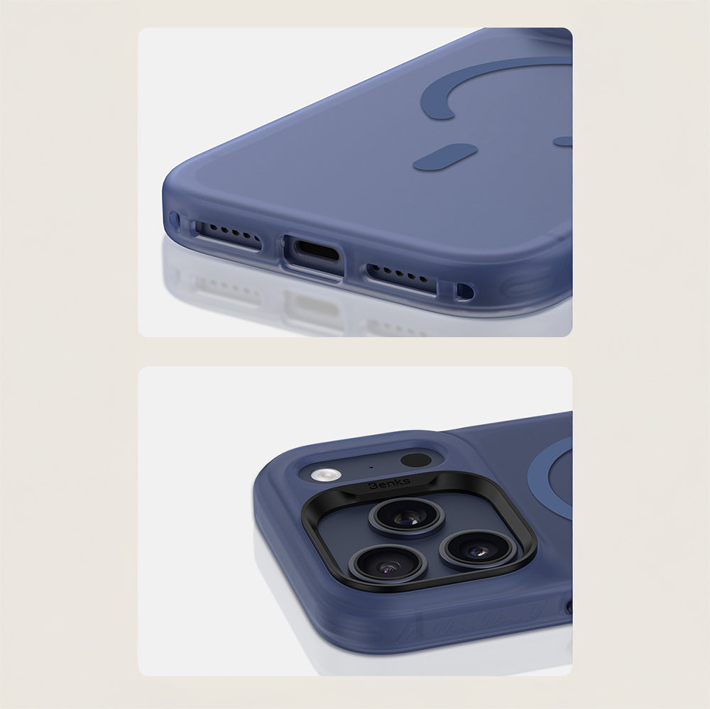 Apple iPhone 17 Pro Kılıf M-Safe Şarj Özellikli Benks C-Magnet Lucid Armor Kapak Mavi