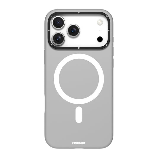 Apple iPhone 17 Pro Kılıf M-Safe Şarj Özellikli Kamera Standlı Youngkit Gel Cream Serisi Kapak Gri