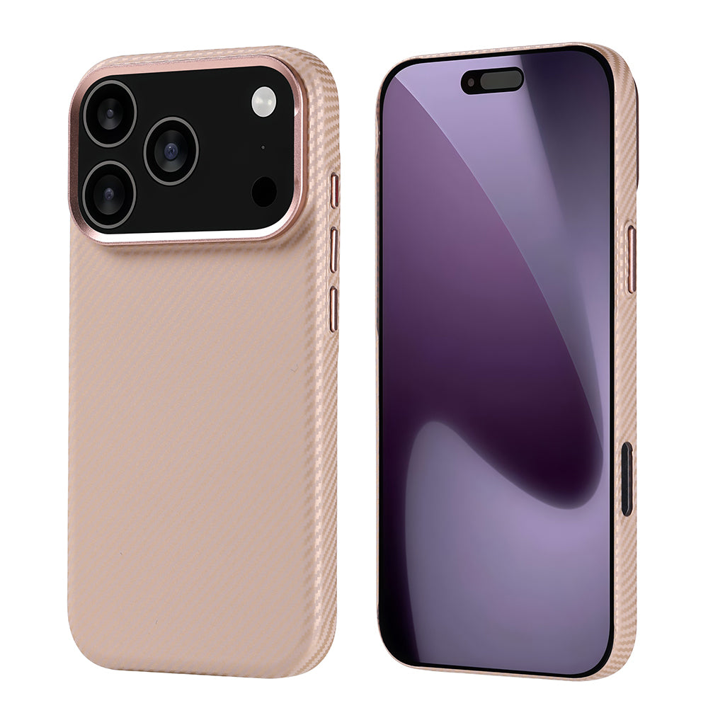 Apple iPhone 17 Pro Kılıf M-safe Şarj Özellikli Karbon Fiber Görünümlü Zore Nekst Kapak Bej