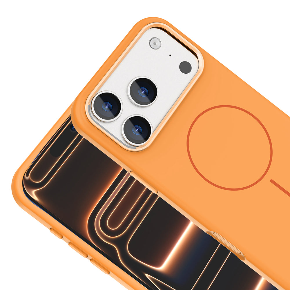 Apple iPhone 17 Pro Kılıf M-Safe Şarj Özellikli Metal Kamera Çerçeveli Zore Edi Silikon Kapak Titanyum-Gri