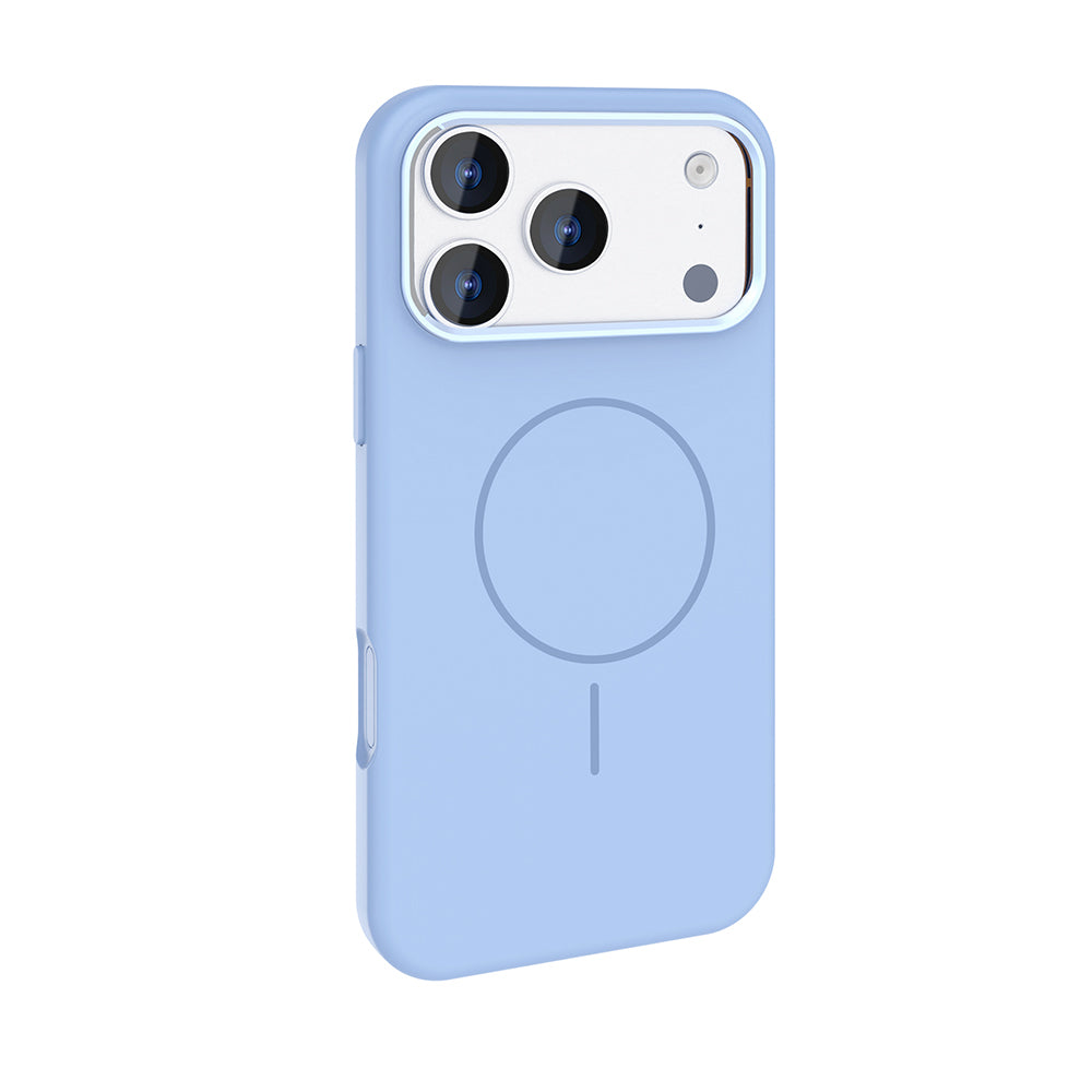 Apple iPhone 17 Pro Kılıf M-Safe Şarj Özellikli Metal Kamera Çerçeveli Zore Edi Silikon Kapak Açık Mavi