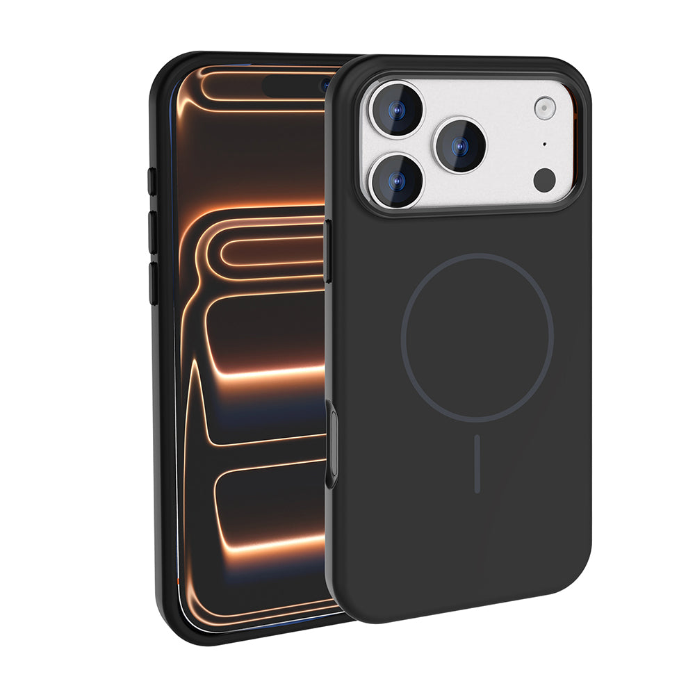 Apple iPhone 17 Pro Kılıf M-Safe Şarj Özellikli Metal Kamera Çerçeveli Zore Edi Silikon Kapak Titanyum-Gri