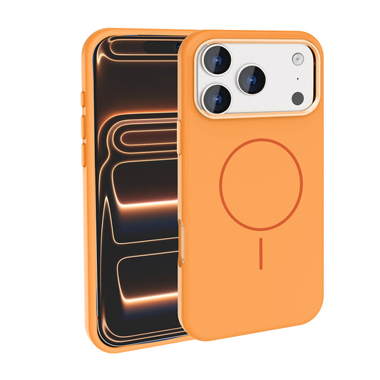 Apple iPhone 17 Pro Kılıf M-Safe Şarj Özellikli Metal Kamera Çerçeveli Zore Edi Silikon Kapak Turuncu