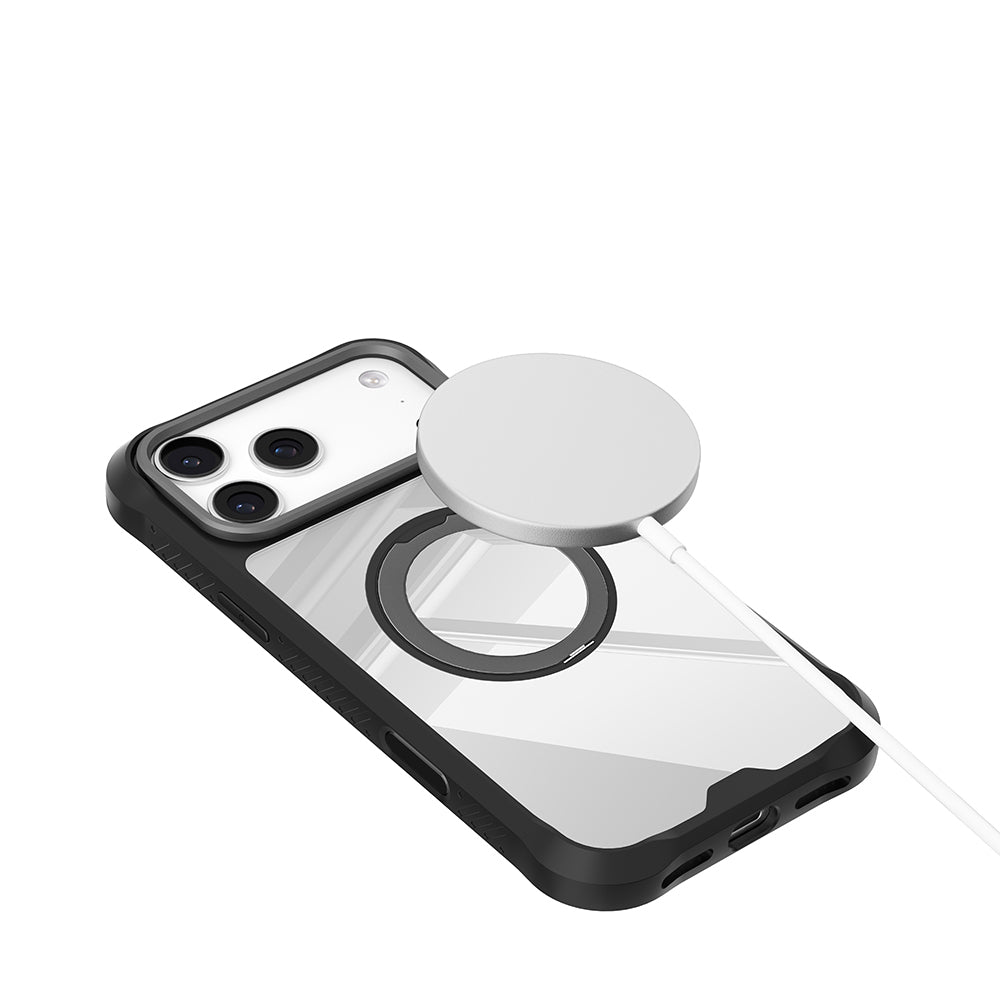 Apple iPhone 17 Pro Kılıf M-safe Şarj Özellikli Parmak Ring Standlı Airbag Tasarımlı Mutural Obsidian Serisi Kapak Turuncu