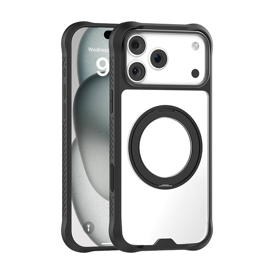 Apple iPhone 17 Pro Kılıf M-safe Şarj Özellikli Parmak Ring Standlı Airbag Tasarımlı Mutural Obsidian Serisi Kapak Siyah