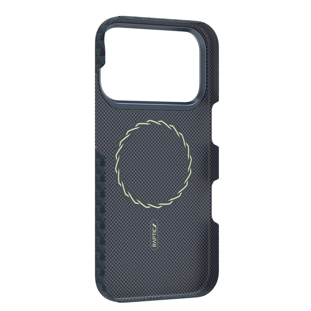 Apple iPhone 17 Pro Kılıf M-safe Şarj Özellikli Raptic Aramid Skin Origin Serisi Kapak Gold-Mavi