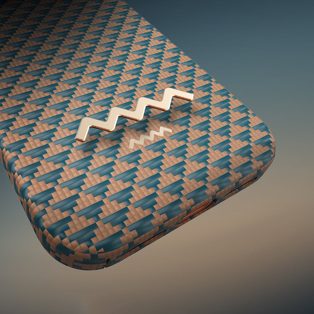 Apple iPhone 17 Pro Kılıf M-safe Şarj Özellikli Raptic Aramid Skin Origin Serisi Kapak Gold-Mavi