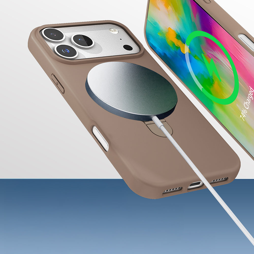 Apple iPhone 17 Pro Kılıf M-safe Şarj Özellikli Standlı Zore Samara Kapak Titanyum-Gri