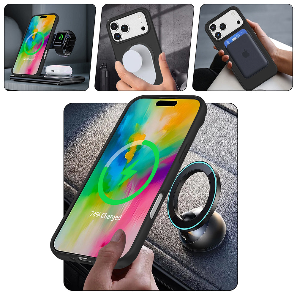 Apple iPhone 17 Pro Kılıf M-safe Şarj Özellikli Standlı Zore Samara Kapak Siyah