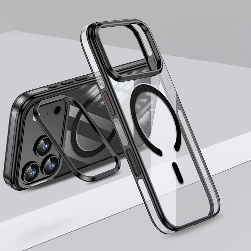 Apple iPhone 17 Pro Kılıf M-safe Şarj Özellikli Wlons Standlı Efsane Kapak Siyah