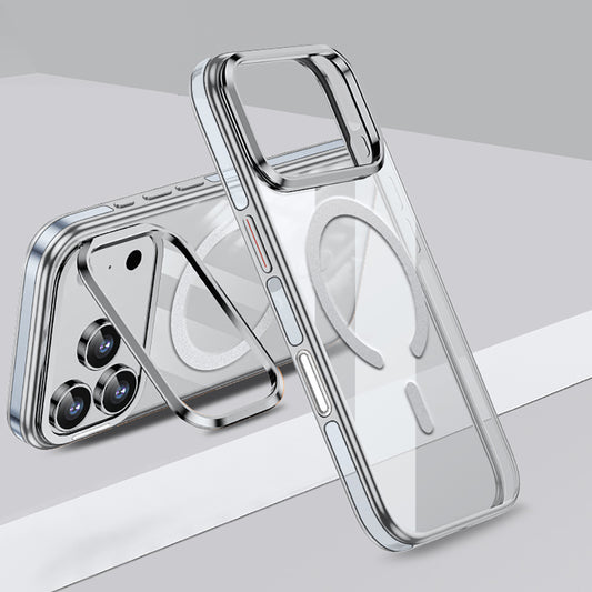 Apple iPhone 17 Pro Kılıf M-safe Şarj Özellikli Wlons Standlı Efsane Kapak Gümüş