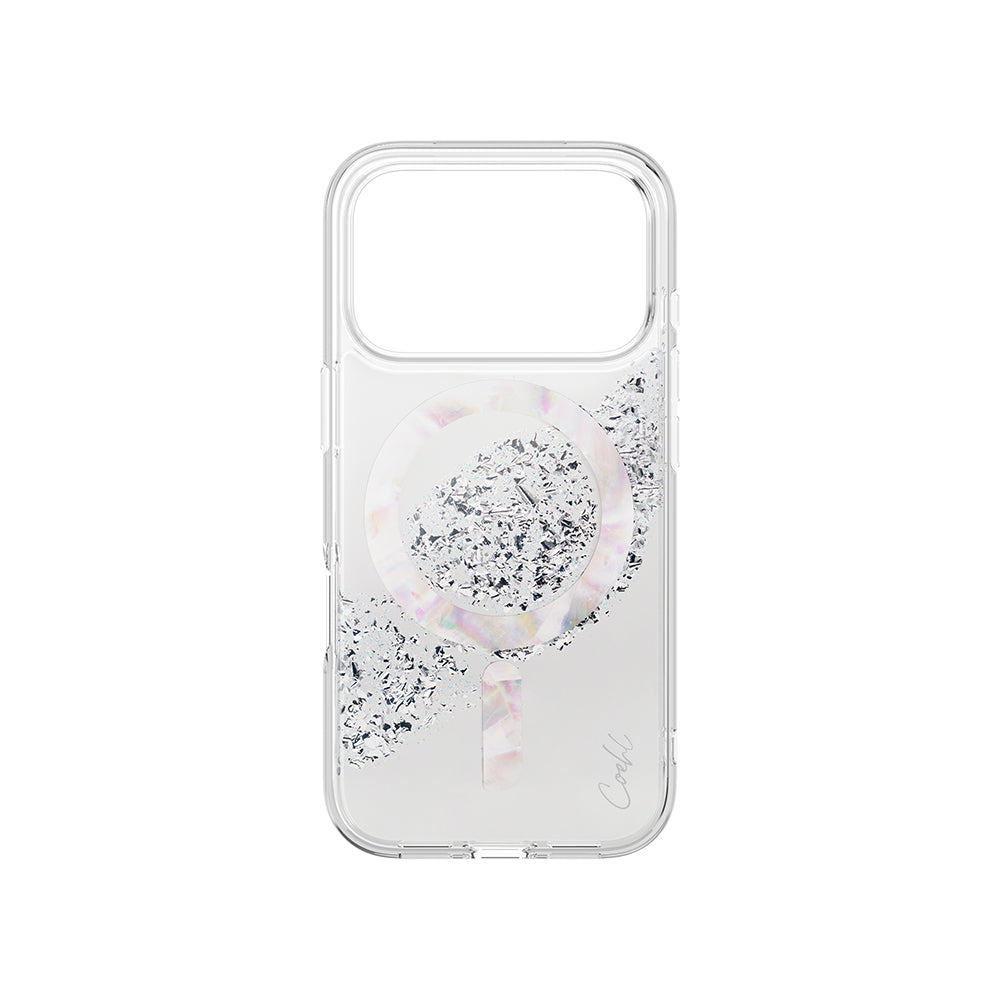 Apple iPhone 17 Pro Kılıf M-safe Şarj Parlak Kristal Desenli Coehl Crystelle Kapak Gümüş