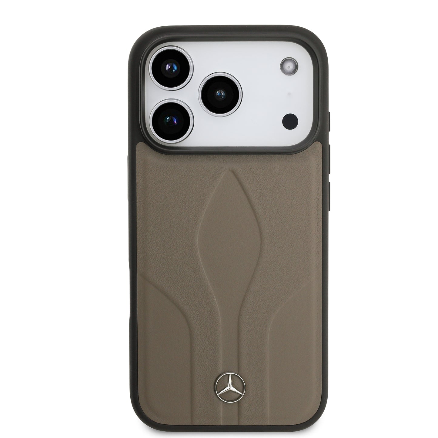 Apple iPhone 17 Pro Kılıf Mercedes Benz Orjinal Lisanslı M-safe Şarj Özellikli Dokulu Desenli Deri Kapak Kahverengi