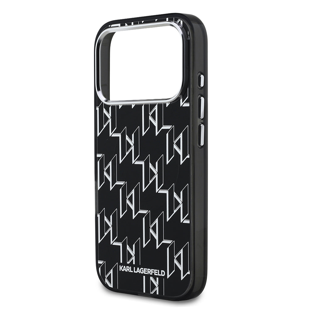 Apple iPhone 17 Pro Kılıf Orjinal Lisanslı M-safe Şarj Özellikli Karl Lagerfeld IML Baskılı Monogram Dizayn Kapak Siyah