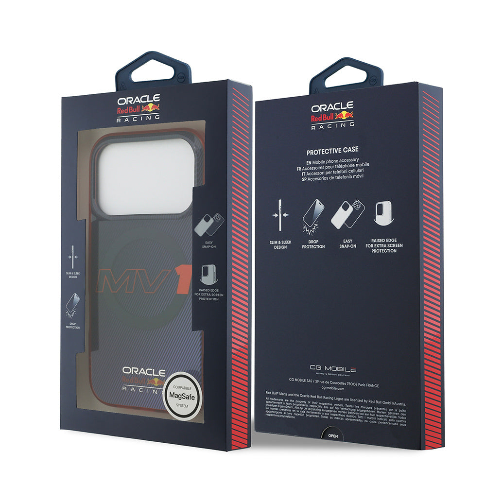 Apple iPhone 17 Pro Kılıf Redbull Orjinal Lisanslı M-safe Şarj Özellikli Çift Katmanlı Çizgi Desenli Sert PC MV Kapak Lacivert