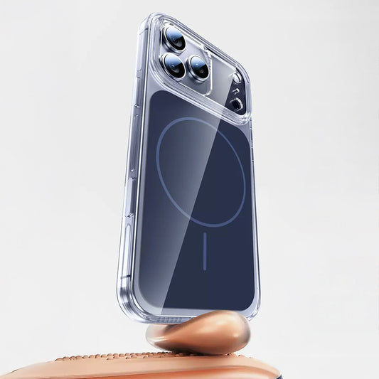 Apple iPhone 17 Pro Kılıf Zore M-safe Şarj Özellikli Şeffaf Kamera Kontrol Butonlu Lugano Kapak Lacivert