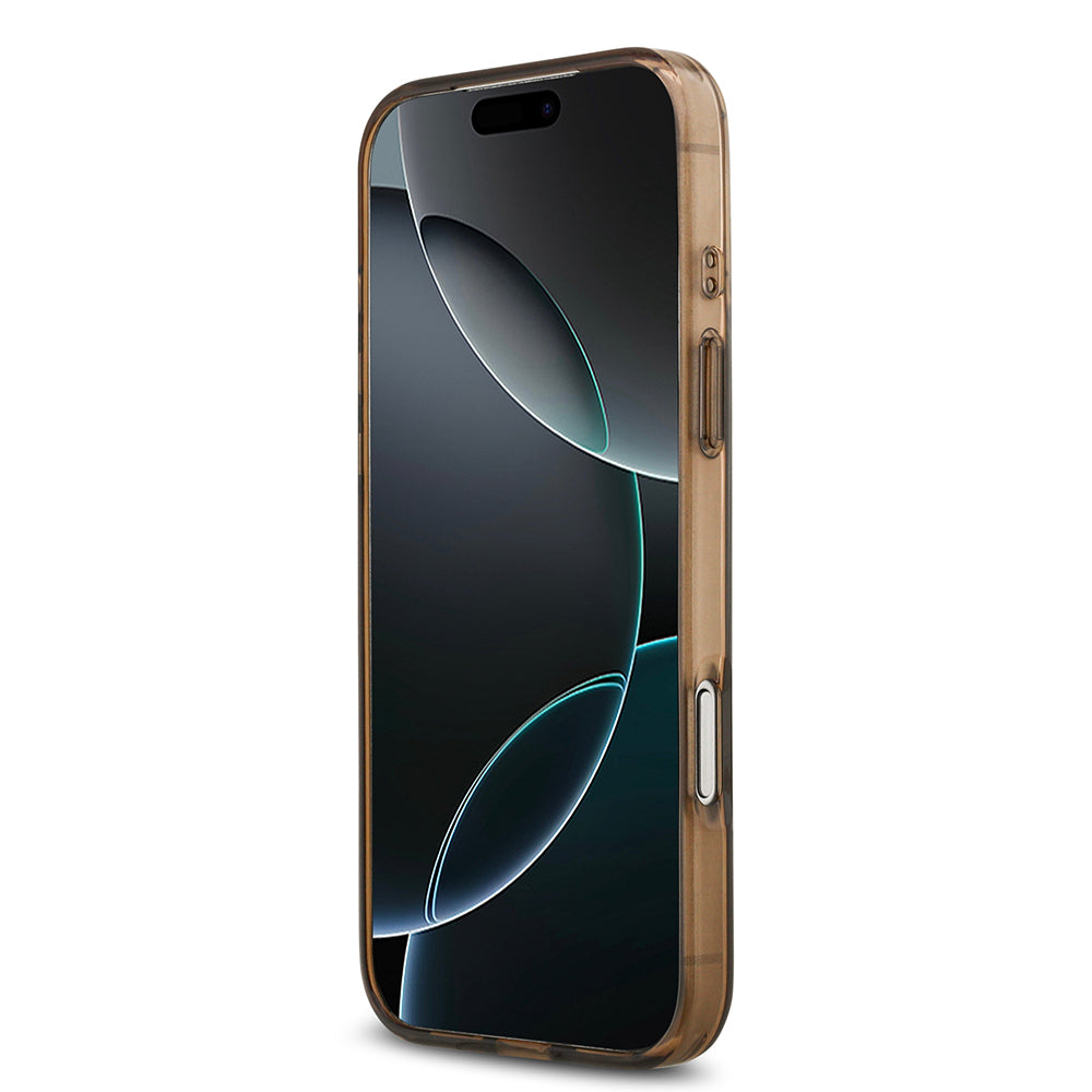 Apple iPhone 17 Pro Max Kılıf Guess Orjinal Lisanslı M-safe Şarj Özellikli IML Baskılı Klasik Logolu 4G Desenli Kapak Kahverengi