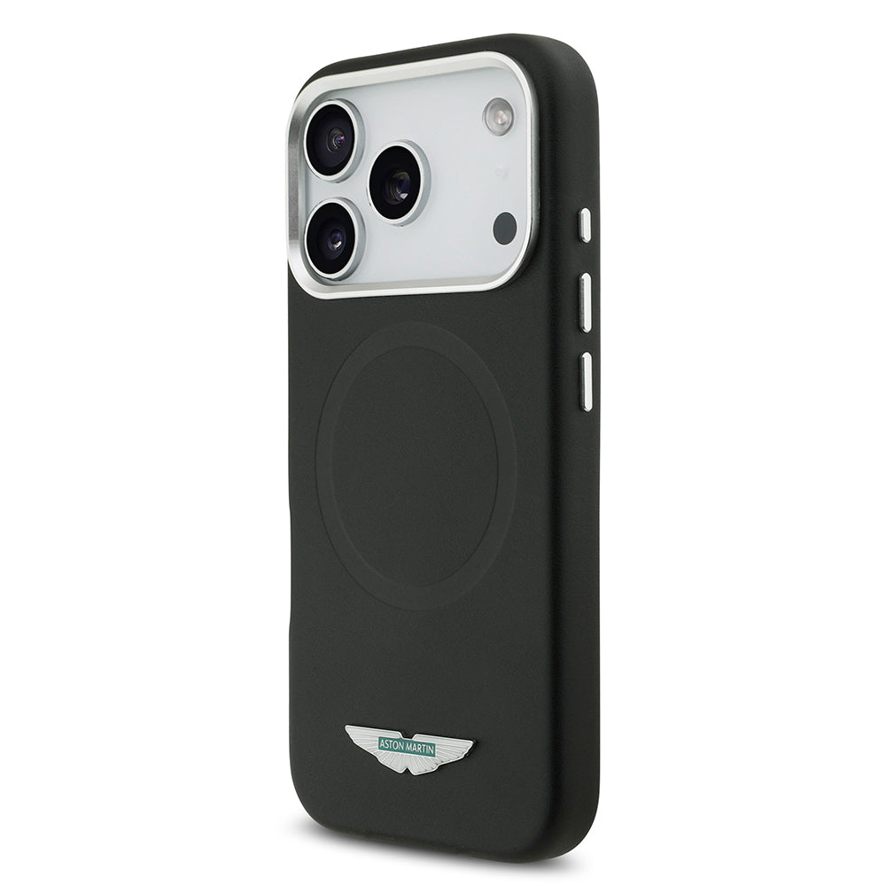 Apple iPhone 17 Pro Max Kılıf Aston Martin Orjinal Lisanslı M-safe Şarj Özellikli Metal Logolu PU Deri Kapak Siyah