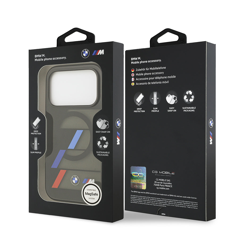 Apple iPhone 17 Pro Max Kılıf BMW Orjinal Lisanslı M-safe Şarj Özellikli IML Baskılı Üç Renkli M Dizayn Kapak Siyah