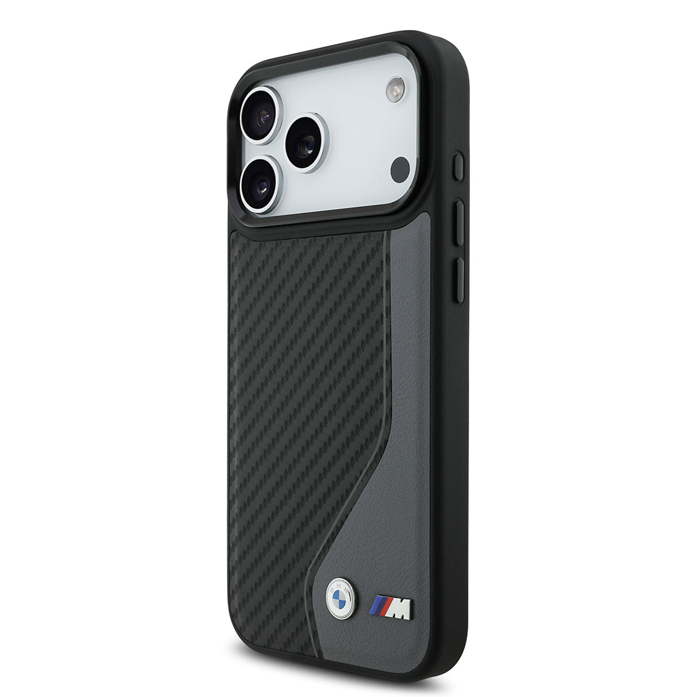 Apple iPhone 17 Pro Max Kılıf BMW Orjinal Lisanslı M-safe Şarj Özellikli Metal BMW ve M Logolu PU Karbon Tasarımlı Kapak Kırmızı